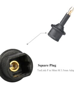 Adaptateur Toslink mini jack, prise optique carrée vers fiche 3,5 mm, vue de face