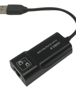 Adaptateur USB Ethernet 100 Mbit/s en USB 2.0, boîtier noir compact, vue de trois quarts