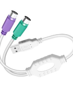 Adaptateur USB PS2, câble USB vers deux prises PS/2 clavier et souris, vue de trois quarts