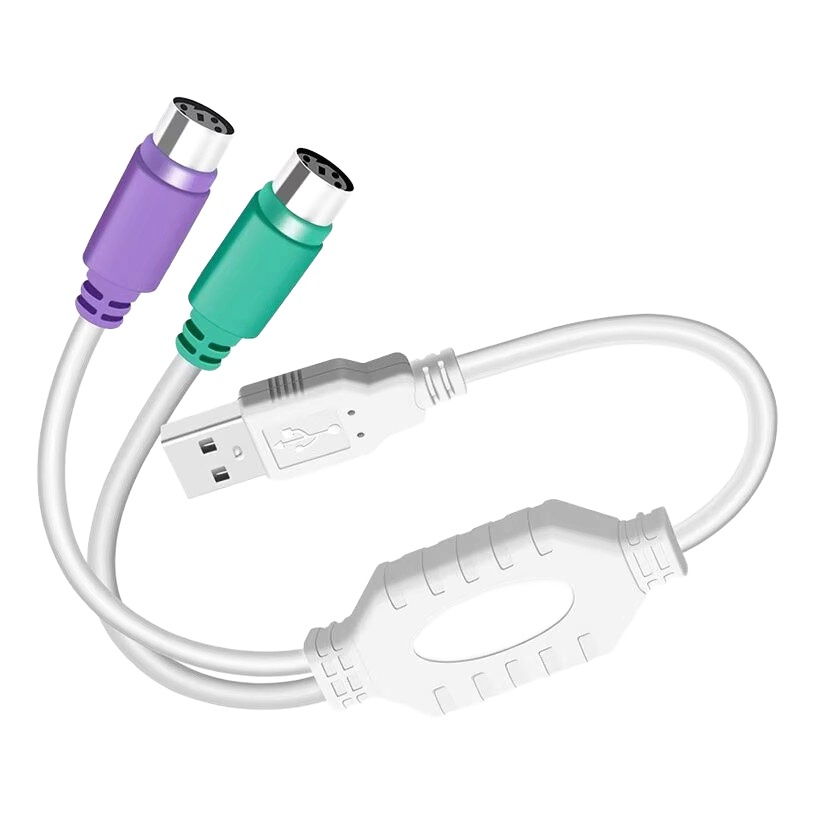 Adaptateur USB PS2, câble USB vers deux prises PS/2 clavier et souris Adaptateur USB PS2, câble USB vers deux prises PS/2 clavier et souris, vue de trois quarts