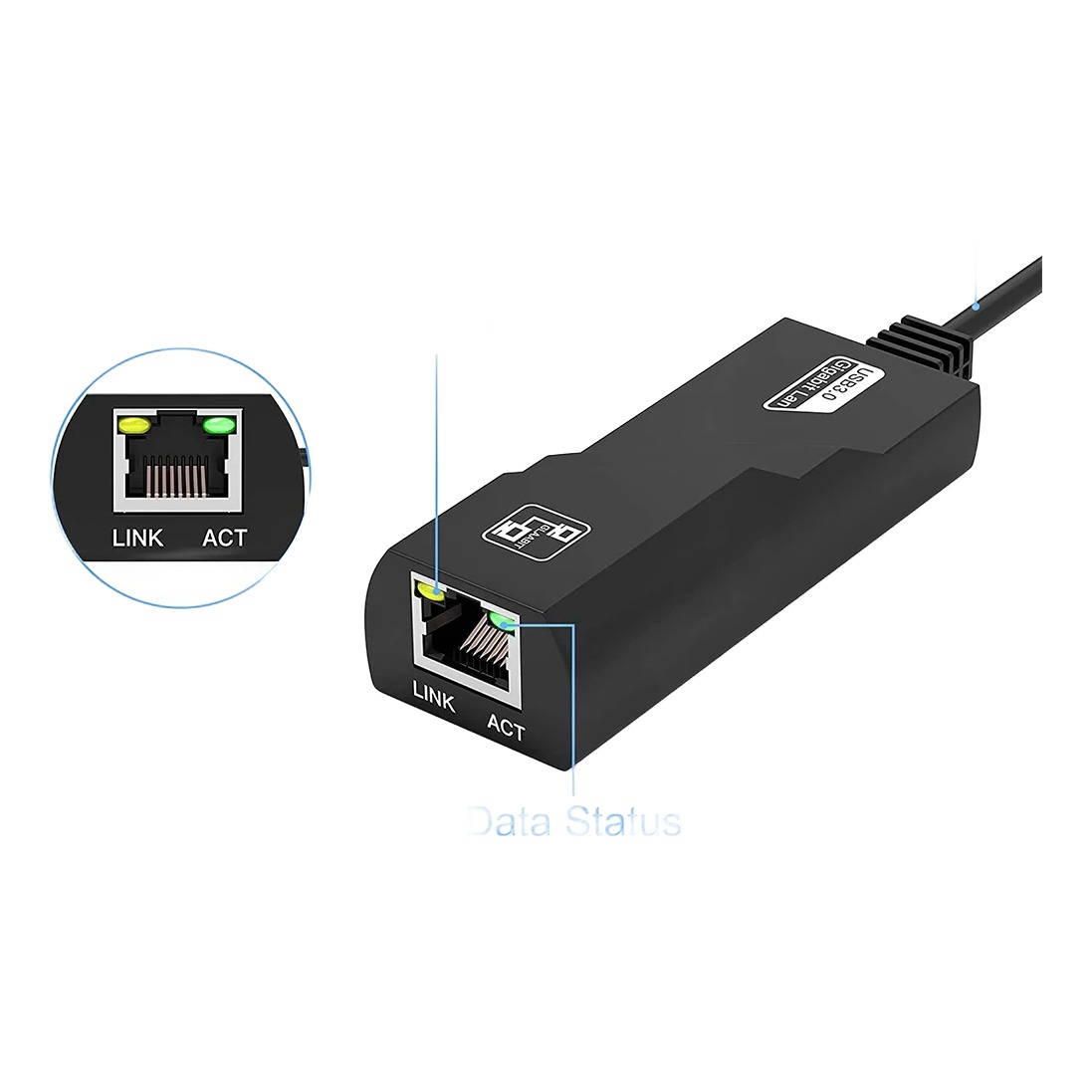 Adaptateur USB RJ45 gigabit en USB 3.0, version 1000 ou 100 Mbit/s Adaptateur USB RJ45 gigabit en USB 3.0, version 1000 ou 100 Mbit/s, vue de trois quarts