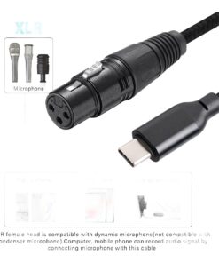 Adaptateur USB vers XLR femelle à fiche USB-C, câble tressé de 2 ou 3 m, vue de trois quarts