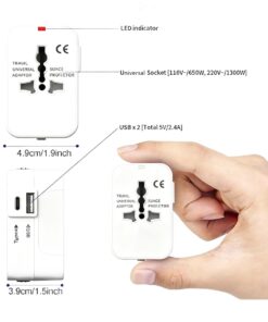 Adaptateur voyage universel compact blanc, fiches coulissantes et USB, detail