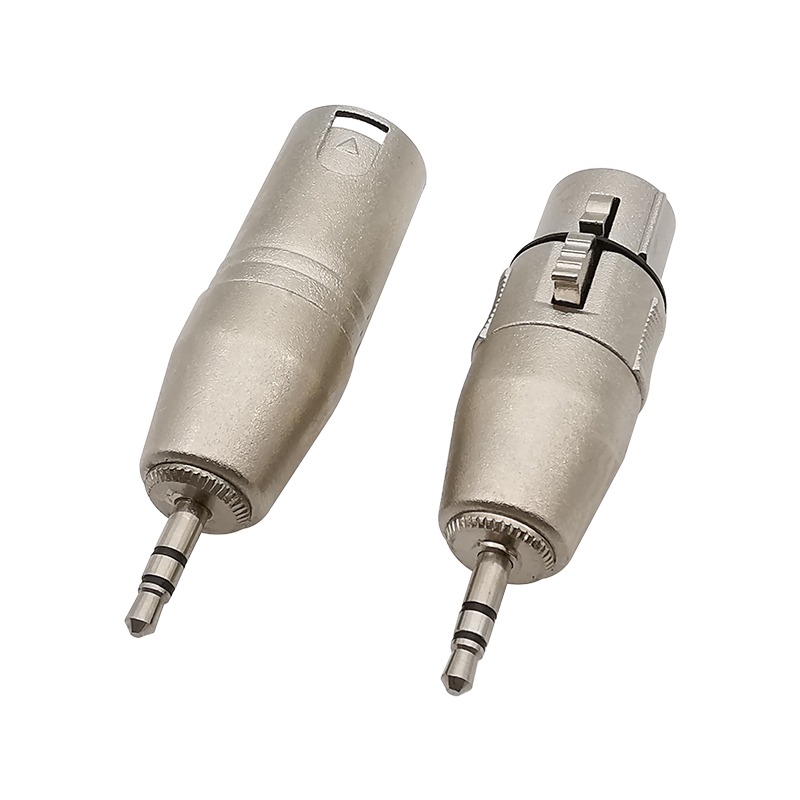 Adaptateur XLR jack 3.5 mm stéréo, fiche XLR mâle ou femelle Adaptateur XLR jack 3.5 mm stéréo, fiche XLR mâle ou femelle, vue de face