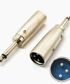 Adaptateur XLR jack 6,35 mm en métal, huit combinaisons mâle et femelle, vue de trois quarts