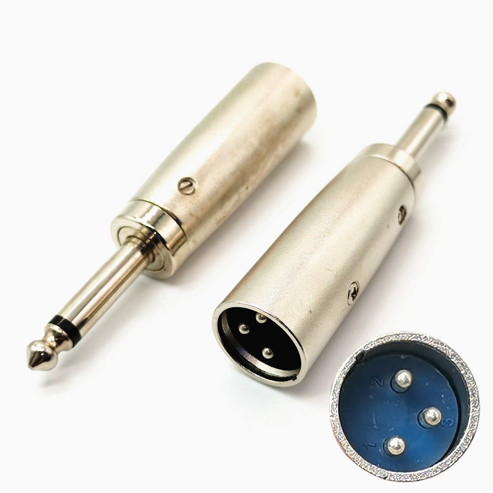 Adaptateur XLR jack 6,35 mm en métal, huit combinaisons mâle et femelle Adaptateur XLR jack 6,35 mm en métal, huit combinaisons mâle et femelle, vue de trois quarts