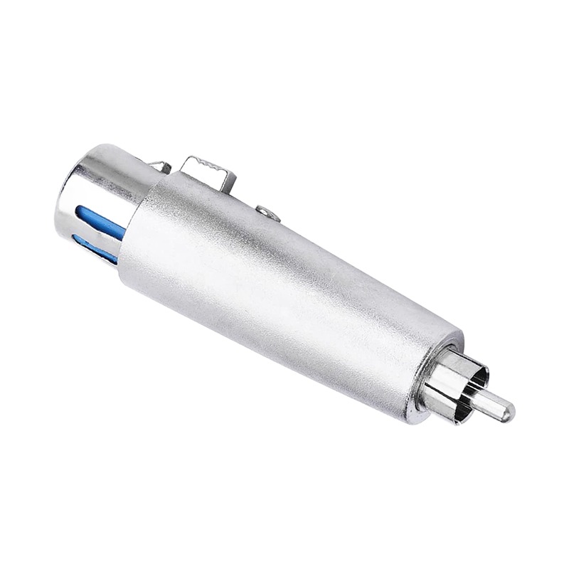 Adaptateur XLR RCA en métal, XLR mâle ou femelle vers fiche RCA mâle Adaptateur XLR RCA en métal, XLR mâle ou femelle vers fiche RCA mâle, vue de trois quarts