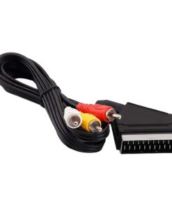 Câble adaptateur péritel RCA de 1,4 m, trois fiches vers péritel, vue de trois quarts
