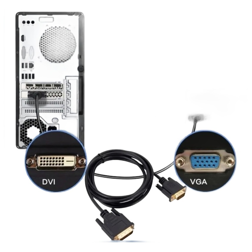 Câble DVI VGA de 2 m, fiche DVI-I 24+5 mâle vers VGA mâle Câble DVI VGA de 2 m, fiche DVI-I 24+5 mâle vers VGA mâle, vue de face