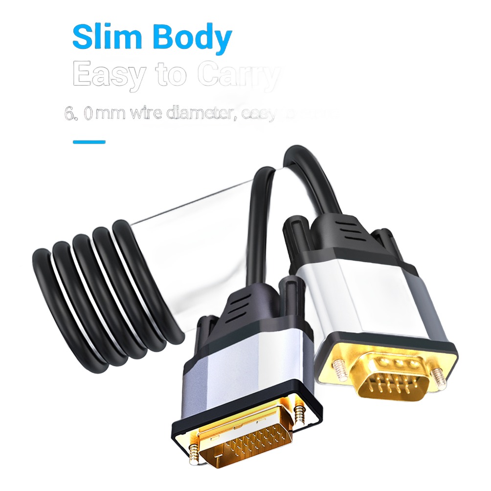 Câble DVI VGA pour sortie DVI-D 24+1, convertisseur en câble de 1,5 à 3 Câble DVI VGA pour sortie DVI-D 24+1, convertisseur en câble de 1,5 à 3, vue de trois quarts