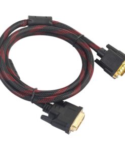 Câble DVI VGA tressé de 1,5 m, fiche DVI-I 24+5 mâle et VGA mâle, vue de trois quarts