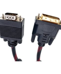 Câble DVI VGA tressé de 1,5 m, fiche DVI-I 24+5 mâle et VGA mâle, vue de face
