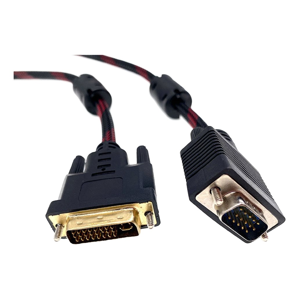 Câble DVI VGA tressé de 1,5 m, fiche DVI-I 24+5 mâle et VGA mâle Câble DVI VGA tressé de 1,5 m, fiche DVI-I 24+5 mâle et VGA mâle, detail