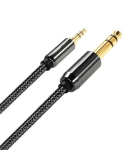 Câble jack 3.5 6.35 stéréo tressé, fiches dorées, de 1 à 3 m, vue de trois quarts