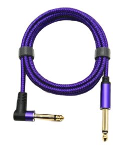 Câble jack jack 6.35 mm violet tressé, une fiche droite et une coudée, vue de face