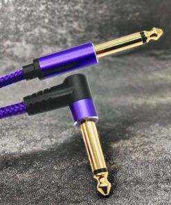 Câble jack jack 6.35 mm violet tressé, une fiche droite et une coudée, detail