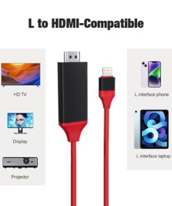 Câble Lightning HDMI rouge de 2 m pour projecteur et moniteur, image, vue de trois quarts