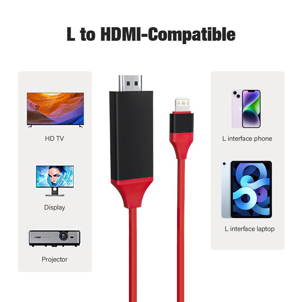 Câble Lightning HDMI rouge de 2 m pour projecteur et moniteur, image Câble Lightning HDMI rouge de 2 m pour projecteur et moniteur, image, vue de trois quarts