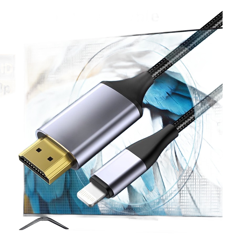 Câble Lightning HDMI tressé de 2 m en gris, image 1080p Câble Lightning HDMI tressé de 2 m en gris, image 1080p, vue principale