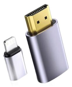 Câble Lightning HDMI tressé de 2 m en gris, image 1080p, vue de trois quarts