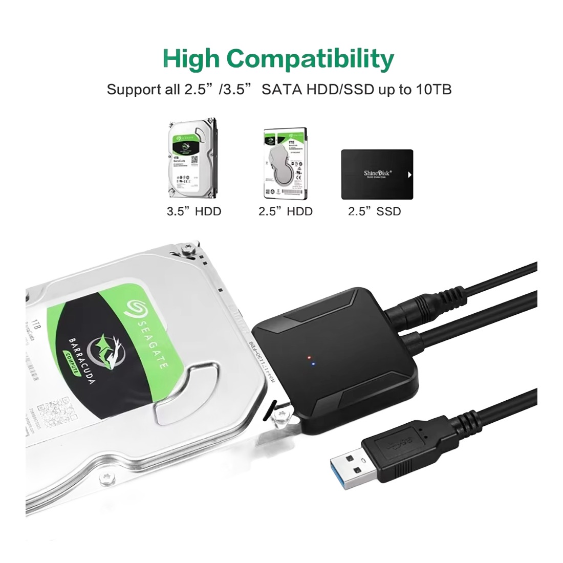 Câble SATA USB 3.0 pour disque 2,5 et 3,5 pouces, alimentation 12 V Câble SATA USB 3.0 pour disque 2,5 et 3,5 pouces, alimentation 12 V, vue principale