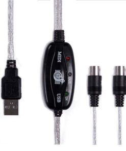 Câble USB midi, câble USB pour clavier, deux fiches DIN 5 broches IN, vue de trois quarts
