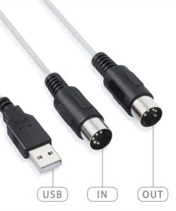 Câble USB midi, câble USB pour clavier, deux fiches DIN 5 broches IN, vue de face