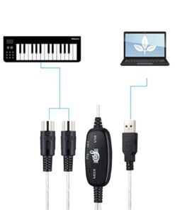 Câble USB midi, câble USB pour clavier, deux fiches DIN 5 broches IN, vue arriere