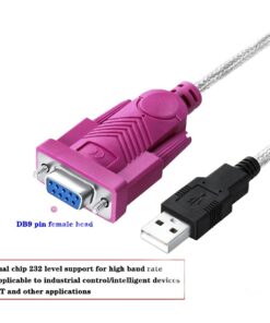 Câble USB RS232 de 1,5 m, prise série DB9 femelle vers fiche USB, vue de face