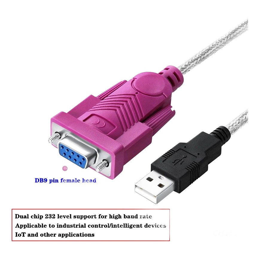 Câble USB RS232 de 1,5 m, prise série DB9 femelle vers fiche USB Câble USB RS232 de 1,5 m, prise série DB9 femelle vers fiche USB, vue de face