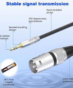 Câble XLR jack 3.5 mm de 8 m, fiche XLR mâle pour table de mixage, vue de trois quarts