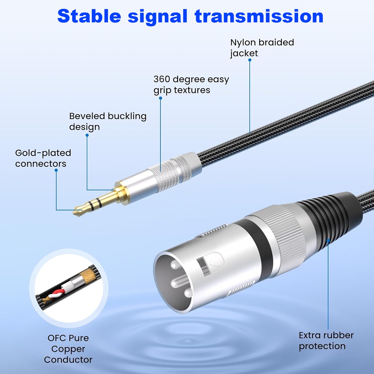 Câble XLR jack 3.5 mm de 8 m, fiche XLR mâle pour table de mixage Câble XLR jack 3.5 mm de 8 m, fiche XLR mâle pour table de mixage, vue de trois quarts