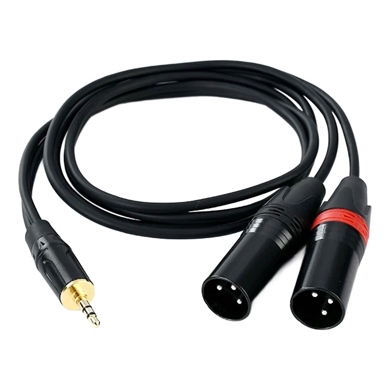 Câble XLR jack 3.5 mm vers deux XLR mâles, 1,5 ou 3 m Câble XLR jack 3.5 mm vers deux XLR mâles, 1,5 ou 3 m, vue de trois quarts