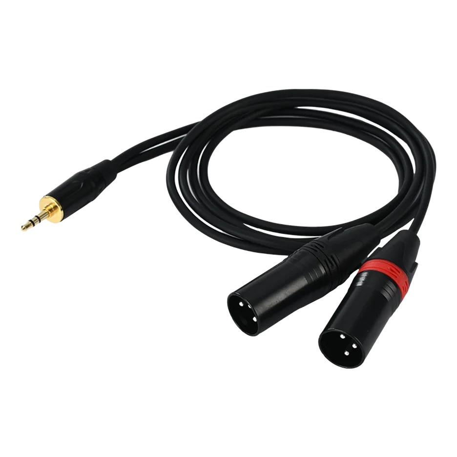 Câble XLR jack 3.5 mm vers deux XLR mâles, 1,5 ou 3 m Câble XLR jack 3.5 mm vers deux XLR mâles, 1,5 ou 3 m, vue de face