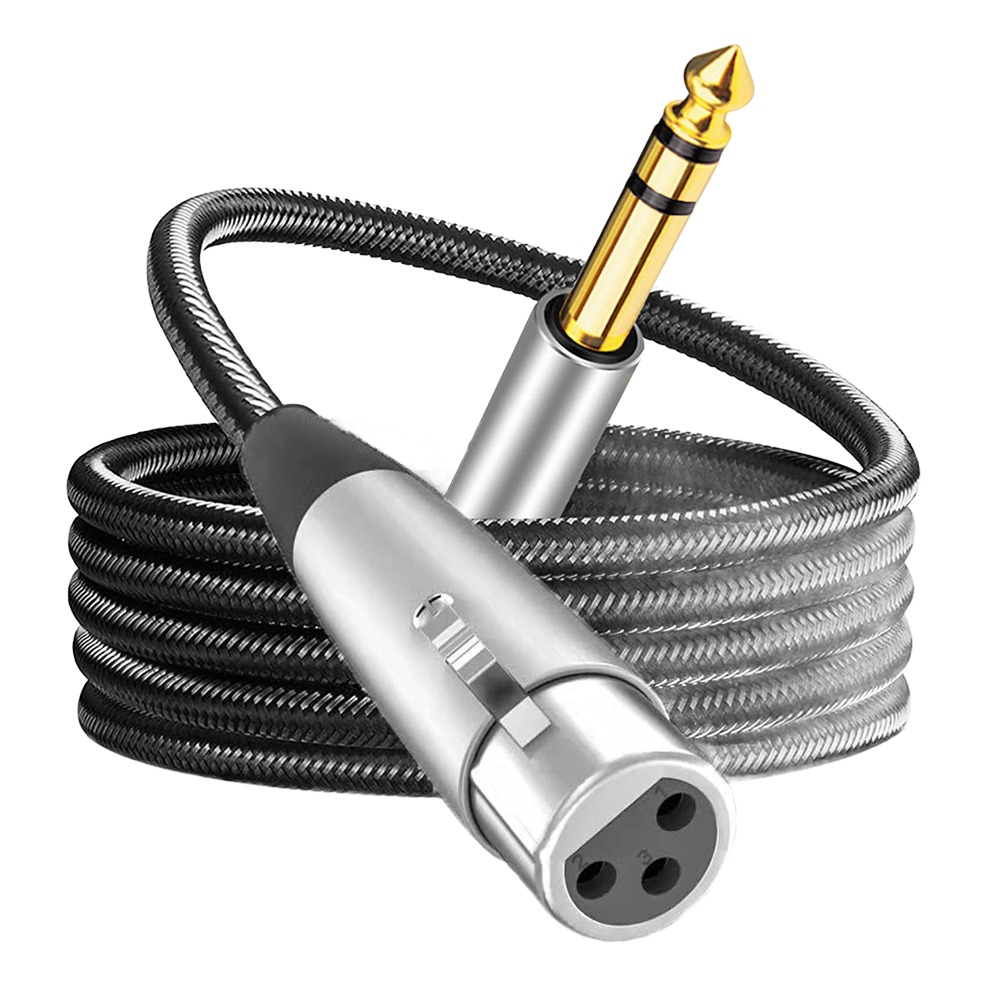 Câble XLR jack 6,35 mm stéréo tressé, fiche XLR femelle ou mâle Câble XLR jack 6,35 mm stéréo tressé, fiche XLR femelle ou mâle, vue de trois quarts