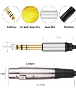Câble XLR jack 6,35 mm stéréo tressé, fiche XLR femelle ou mâle, vue de face