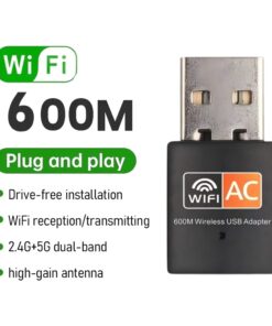 Clé WIFI double bande 2,4 et 5 GHz, adaptateur USB 600 Mbit/s, vue de trois quarts