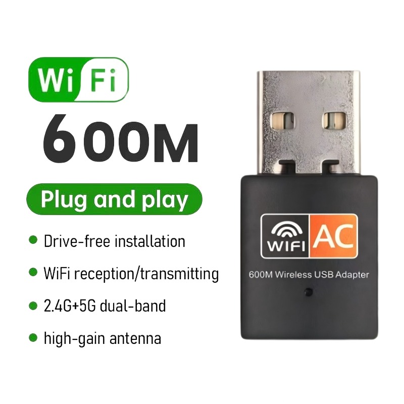 Clé WIFI double bande 2,4 et 5 GHz, adaptateur USB 600 Mbit/s Clé WIFI double bande 2,4 et 5 GHz, adaptateur USB 600 Mbit/s, vue de trois quarts