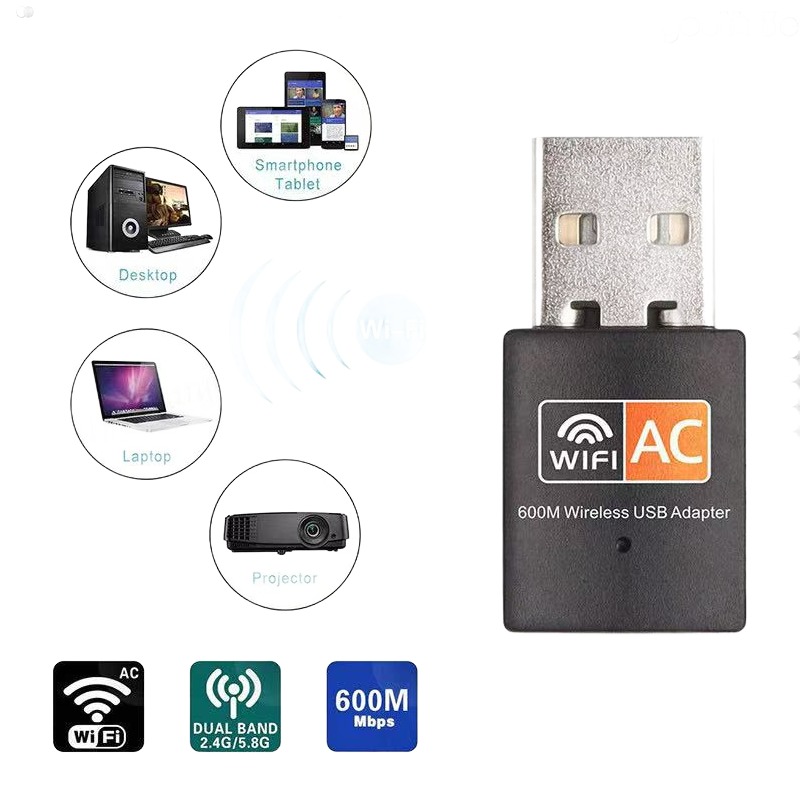 Clé WIFI double bande 2,4 et 5 GHz, adaptateur USB 600 Mbit/s Clé WIFI double bande 2,4 et 5 GHz, adaptateur USB 600 Mbit/s, vue de face