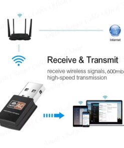 Clé WIFI double bande 2,4 et 5 GHz, adaptateur USB 600 Mbit/s, vue arriere