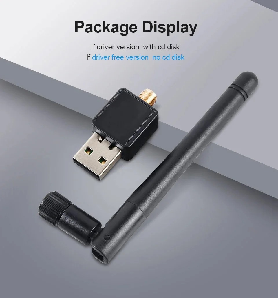 Clé WIFI USB 150 Mbps en 2,4 GHz, antenne 5 dBi ou format intégré Clé WIFI USB 150 Mbps en 2,4 GHz, antenne 5 dBi ou format intégré, vue de trois quarts