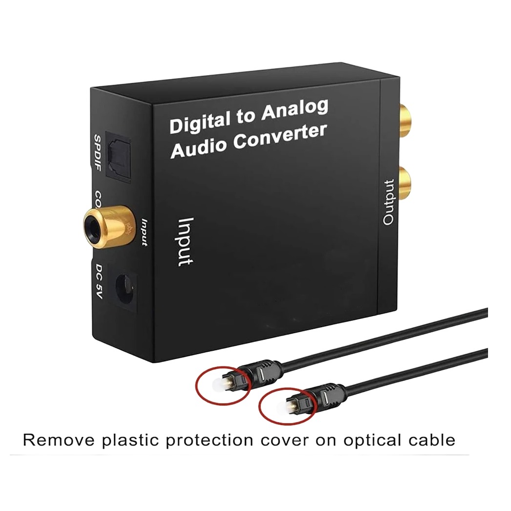 Convertisseur audio numérique analogique, optique vers RCA et jack Convertisseur audio numérique analogique, optique vers RCA et jack, vue de face
