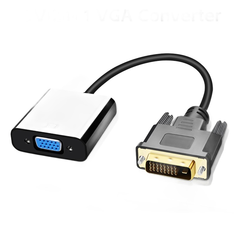 Convertisseur DVI VGA actif pour sortie DVI-D 24+1, 1080p, avec câble Convertisseur DVI VGA actif pour sortie DVI-D 24+1, 1080p, avec câble, vue de trois quarts