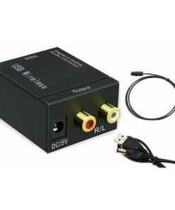 Convertisseur optique RCA Bluetooth, entrées optique et coaxiale, vue de trois quarts
