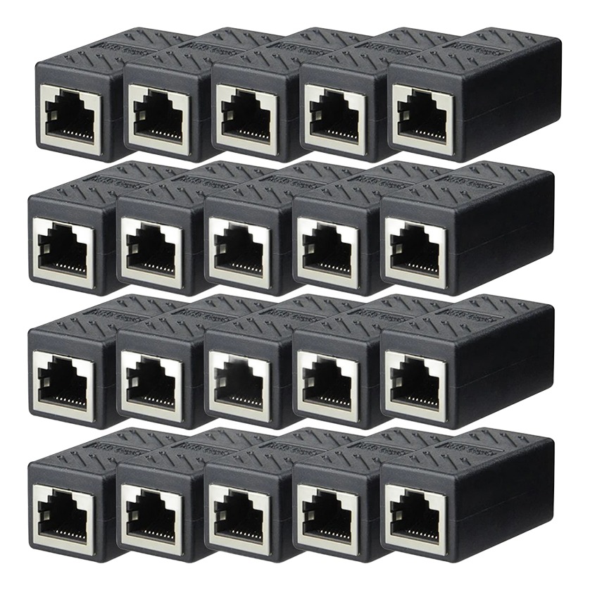 Coupleur RJ45 femelle femelle noir monobloc, câbles Cat5e à Cat7 Coupleur RJ45 femelle femelle noir monobloc, câbles Cat5e à Cat7, vue de trois quarts