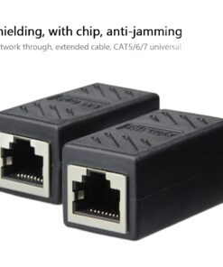 Coupleur RJ45 femelle femelle noir monobloc, câbles Cat5e à Cat7, vue de face