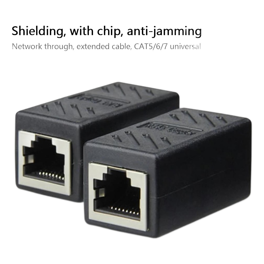 Coupleur RJ45 femelle femelle noir monobloc, câbles Cat5e à Cat7 Coupleur RJ45 femelle femelle noir monobloc, câbles Cat5e à Cat7, vue de face
