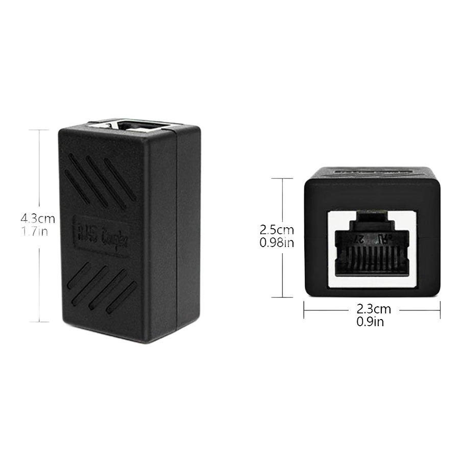 Coupleur RJ45 femelle femelle noir monobloc, câbles Cat5e à Cat7 Coupleur RJ45 femelle femelle noir monobloc, câbles Cat5e à Cat7, vue arriere