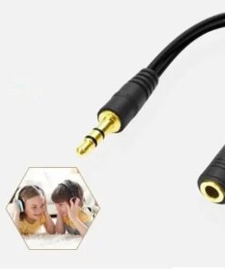Doubleur jack 3,5 mm stéréo, câble en Y vers deux prises casque, vue de trois quarts