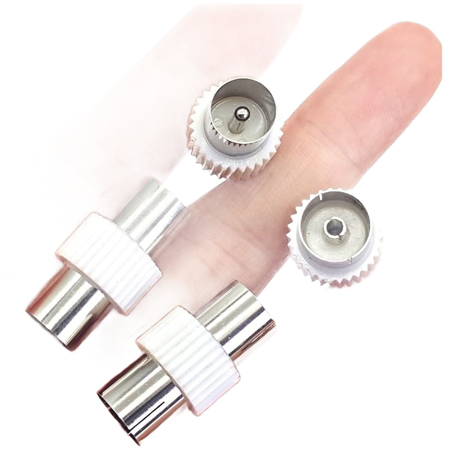 Raccord antenne TV coaxial, femelle femelle ou mâle mâle, lot de deux Raccord antenne TV coaxial, femelle femelle ou mâle mâle, lot de deux, vue de profil